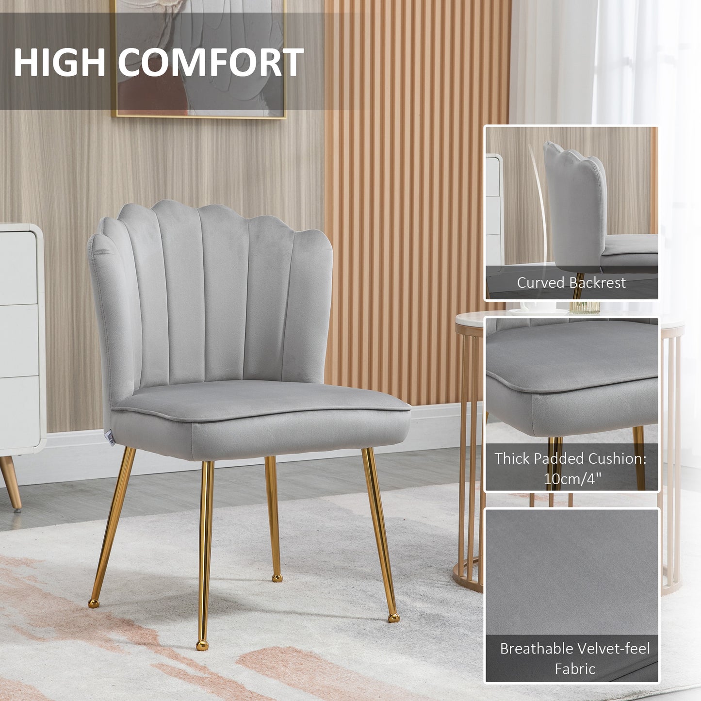 HOMCOM elvet-Feel Shell Accent Chair - Grey