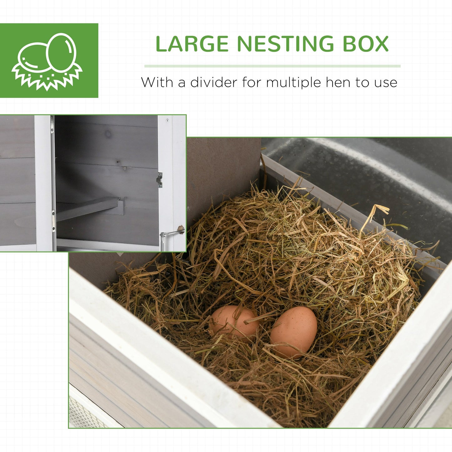 PawHut Large Chicken Coop with Run Hen House Wooden Poultry Cage w/ Nesting Box Removable Tray Outdoor 193 x 78 x 115cm