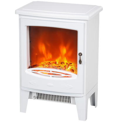 HOMCOM empered Glass Casing Electric Fireplace, Freestanding Electric Fire with Realistic Flame Effect, Electric Log Burner with Overheat Protection, 950w/ 1850W, White