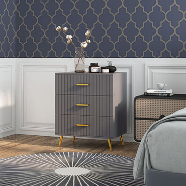 HOMCOM hree Drawer Embossed Line Dresser - Grey/Gold Tone