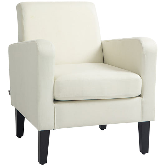 HOMCOM odern Accent Chair, Occasional Chair with Rubber Wood Legs for Living Room, Bedroom, Cream White