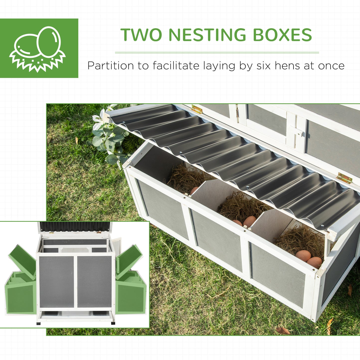 PawHut Large Chicken Coop Rabbit Hutch with Run Hen House Poultry Crate with Nesting Box for 6 Chickens Slide Out Tray Perches, 225x147x 85.5cm