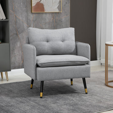 HOMCOM odern Accent Chair, Upholstered Button Tufted Occasional Chair for Living Room and Bedroom, Grey