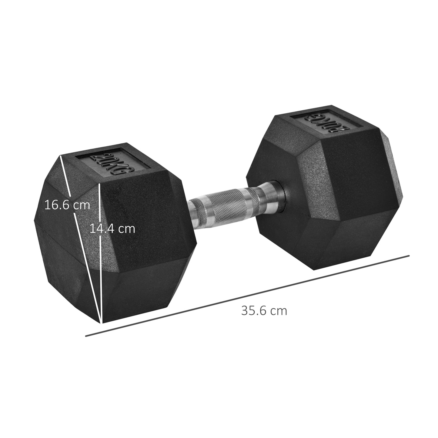 HOMCOM 0KG Single Rubber Hex Dumbbell Portable Hand Weights Dumbbell Home Gym