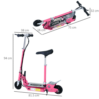 HOMCOM 20W Foldable Powered Scooters with 24V Rechargeable Battery, Adjustable Ride on Toy (Pink)