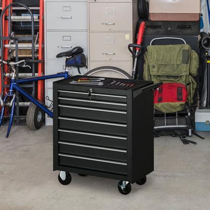 DURHAND Roller Tool Cabinet Storage Chest Box 7 Drawers Roll Wheels Garage Workshop Matte Black