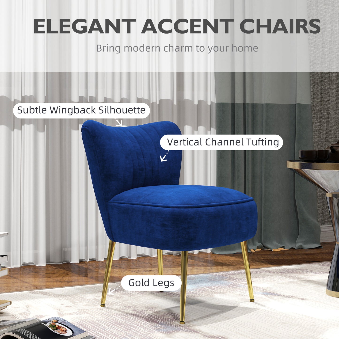 HOMCOM elvet-Feel Tub Accent Chair - Dark Blue