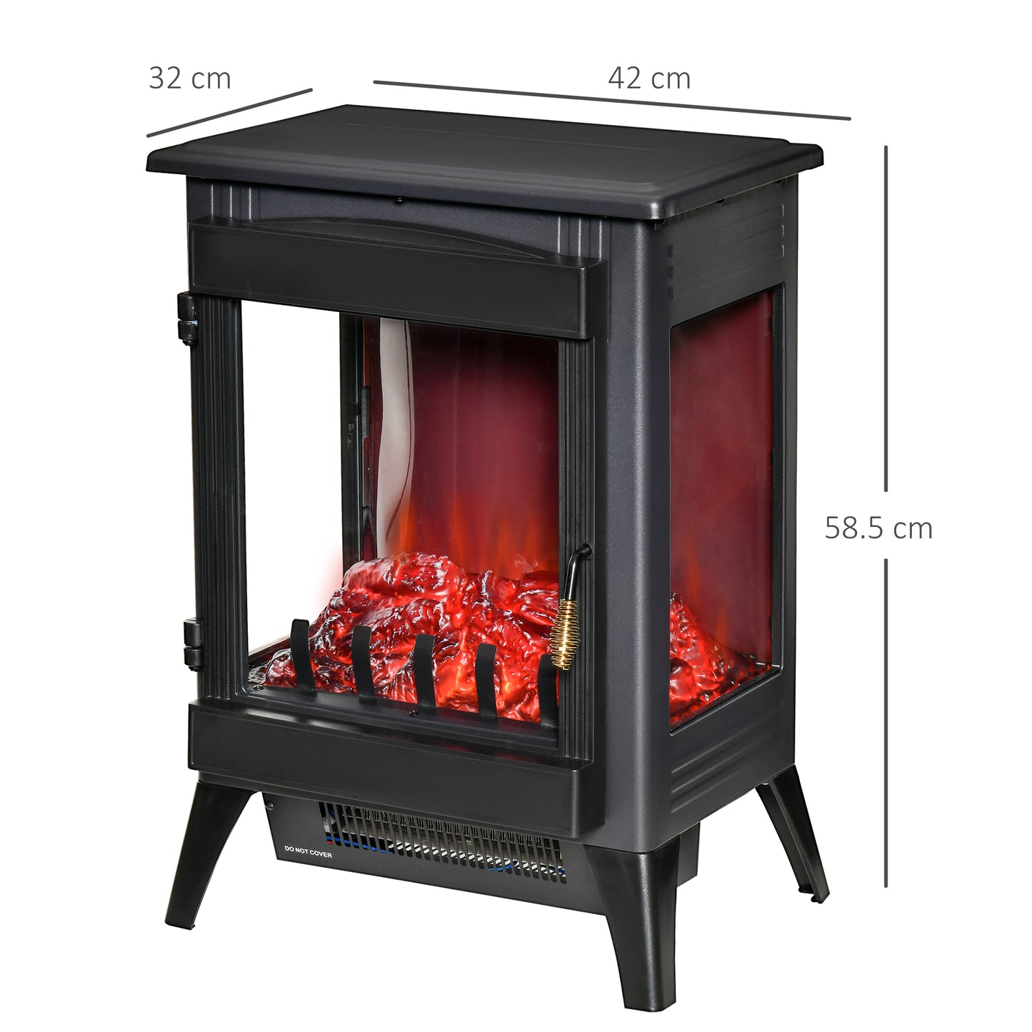 HOMCOM ree standing Electric Fireplace Stove, Fireplace Heater with LED Flame Effect, 3-sided Tempered Glass, Overheat Protection, 1000W/2000W, Black