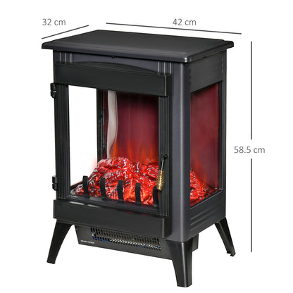 HOMCOM ree standing Electric Fireplace Stove, Fireplace Heater with LED Flame Effect, 3-sided Tempered Glass, Overheat Protection, 1000W/2000W, Black