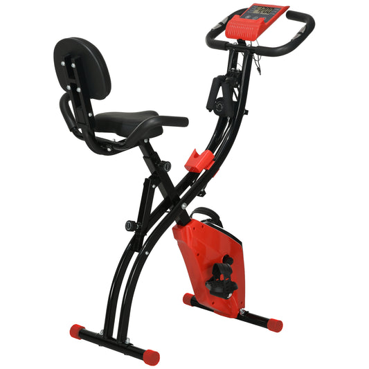 HOMCOM -in-1 Folding Exercise Bike with 8-Level Magnetic Resistance, Arm Resistance Band, Pulse Sensor, Red