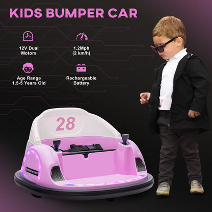 AIYAPLAY 360° Rotation Kids Bumper Car, 12V Waltzer Car with Remote Control, Dual Joysticks, Music Lights - Pink