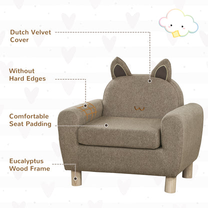 HOMCOM ids Sofa Toddler Chair Children Armchair for Preschool Bedroom Playroom with Ear Modeling Wood Brown