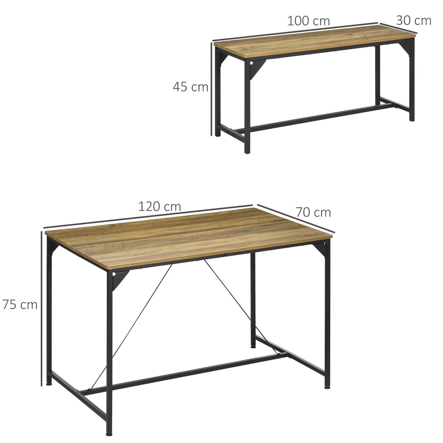 HOMCOM ining Table and Bench Set for 4, Kitchen Table with 2 Benches, Space Saving Dining Room Sets, Natural