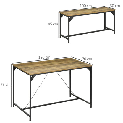 HOMCOM ining Table and Bench Set for 4, Kitchen Table with 2 Benches, Space Saving Dining Room Sets, Natural