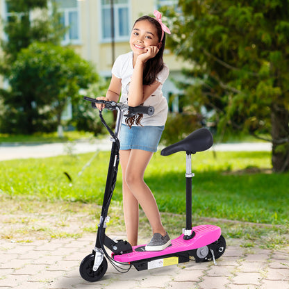 HOMCOM oldable Electric Scooter Ride on for Kids 12V 120W W/Brake Kickstand-Pink