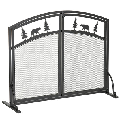 HOMCOM ire Guard with Double Doors, Metal Mesh Fireplace Screen, Spark Flame Barrier with Tree Decoration for Living Room, Bedroom Decor