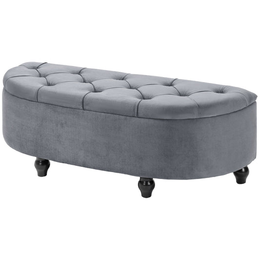 HOMCOM elvet-Feel Half Circle Storage Ottoman - Dark Grey