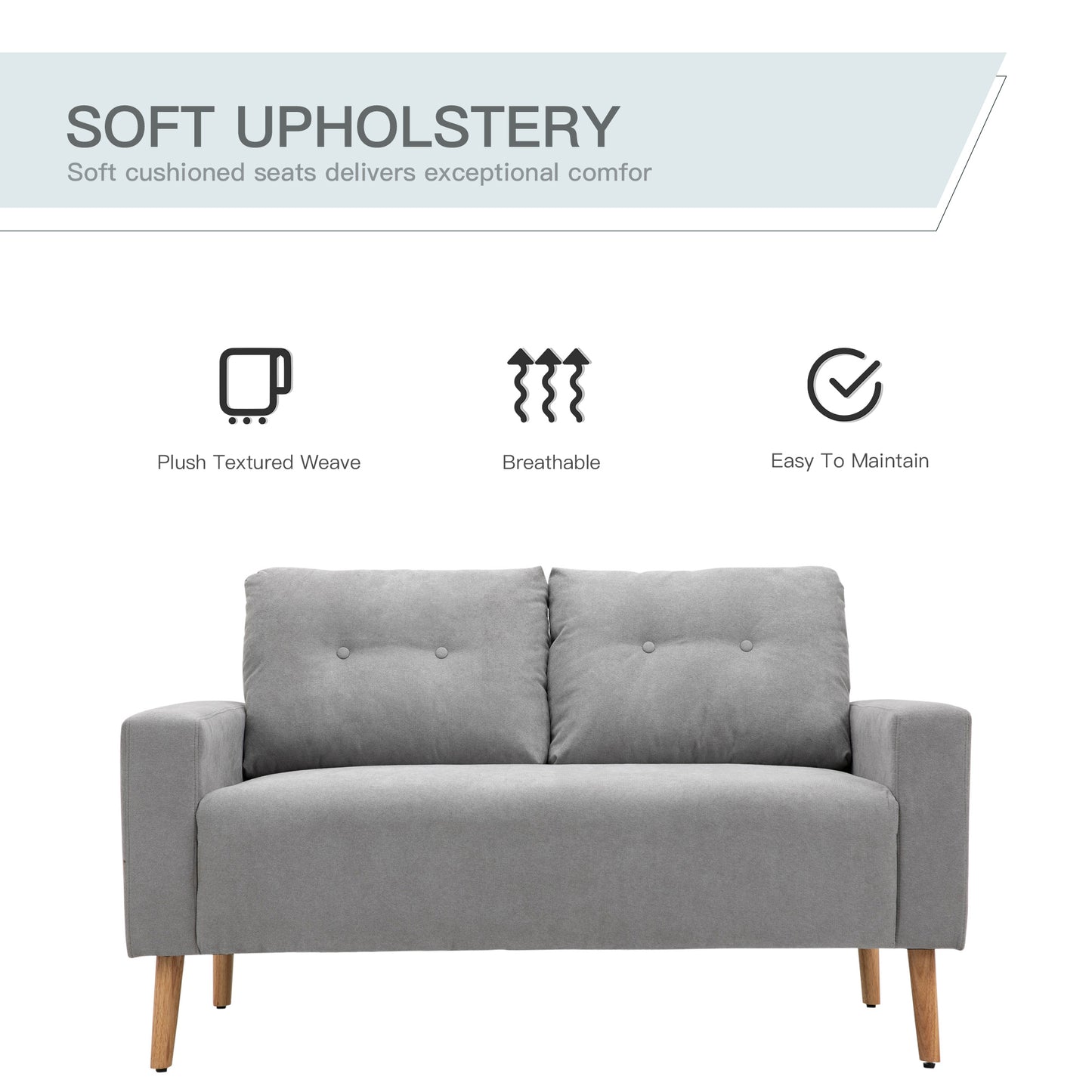 HOMCOM 2 Seater Sofa - Light Grey Fabric