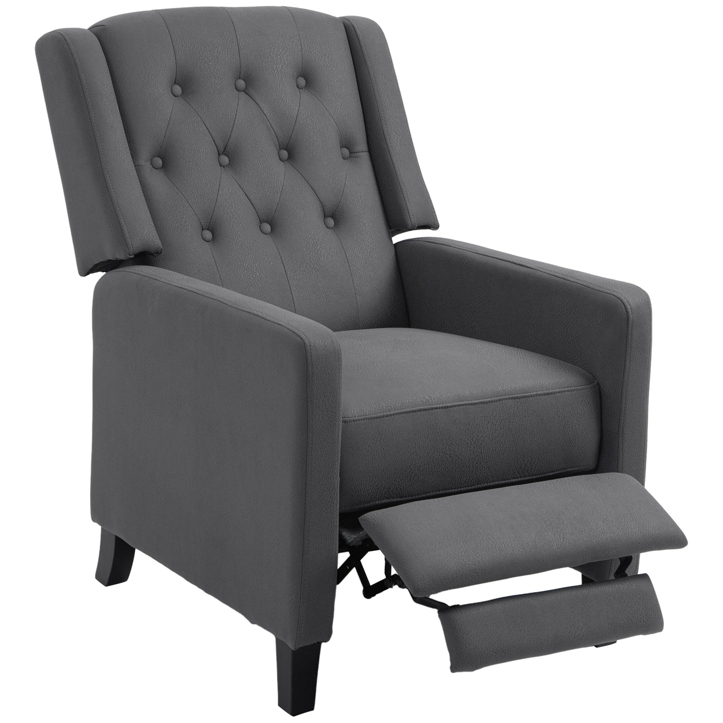 HOMCOM ingback Recliner Chair for Home Theater, Button Tufted Microfibre Cloth Reclining Armchair with Leg Rest, Deep Grey