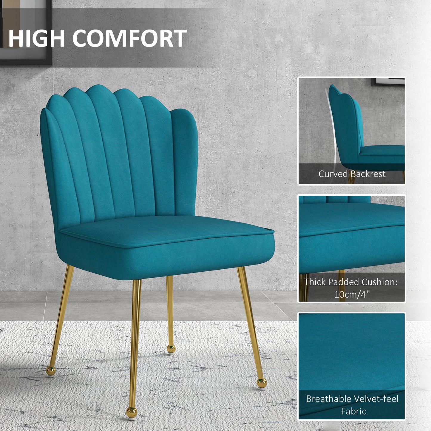 HOMCOM elvet-Feel Shell Accent Chair - Blue