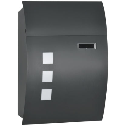 HOMCOM all Mounted Letter Box, Weatherproof Post Box for Outside Wall, Modern Mailbox with 2 Keys and Nameplate, Anthracite Grey