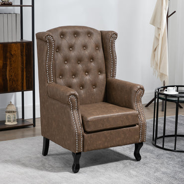 HOMCOM ingback Accent Chair Tufted Chesterfield-style Armchair with Nail Head Trim for Living Room Bedroom Brown