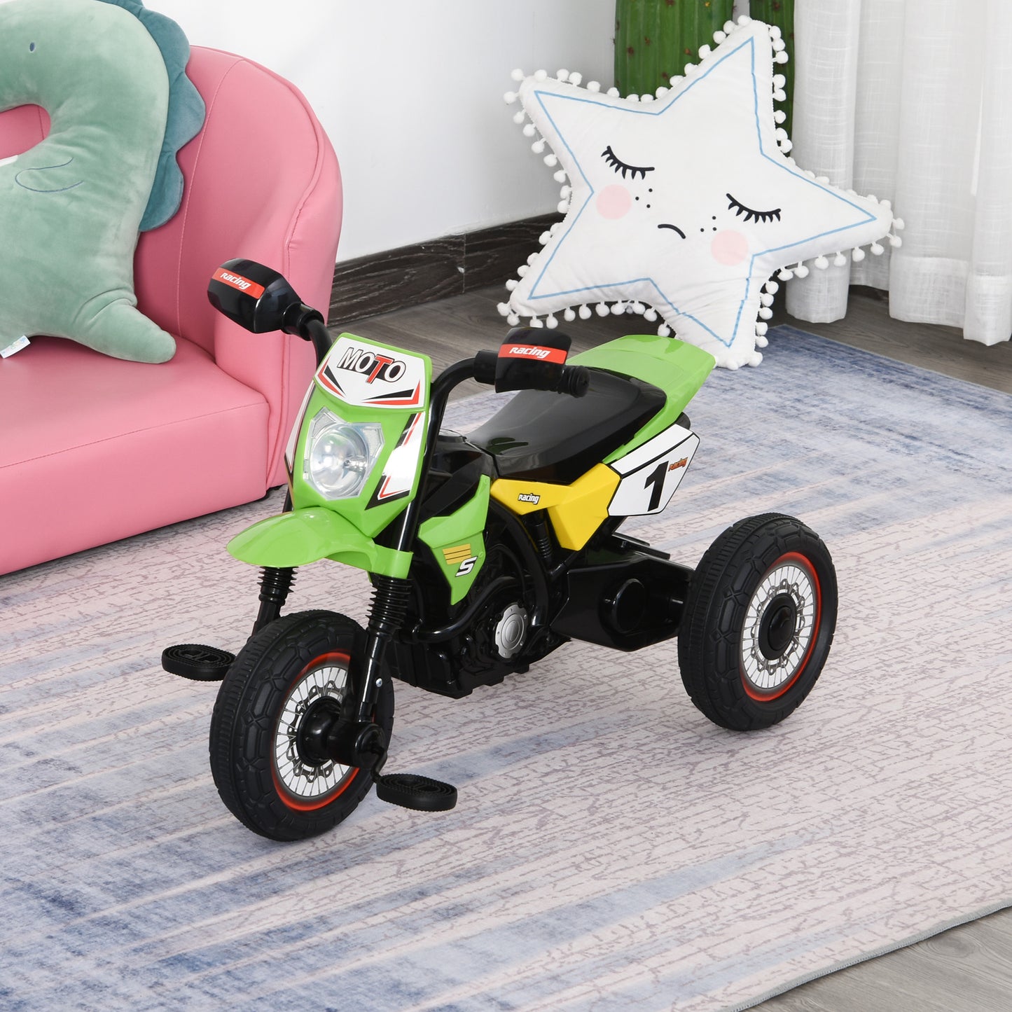 HOMCOM oddler Pedal Motorcycle Kids Ride On Tricycle Early Learning w/ Music Lights Handlebar Stickers Exercise Boys Girls Gift for Kids 18 - 36 Months Green