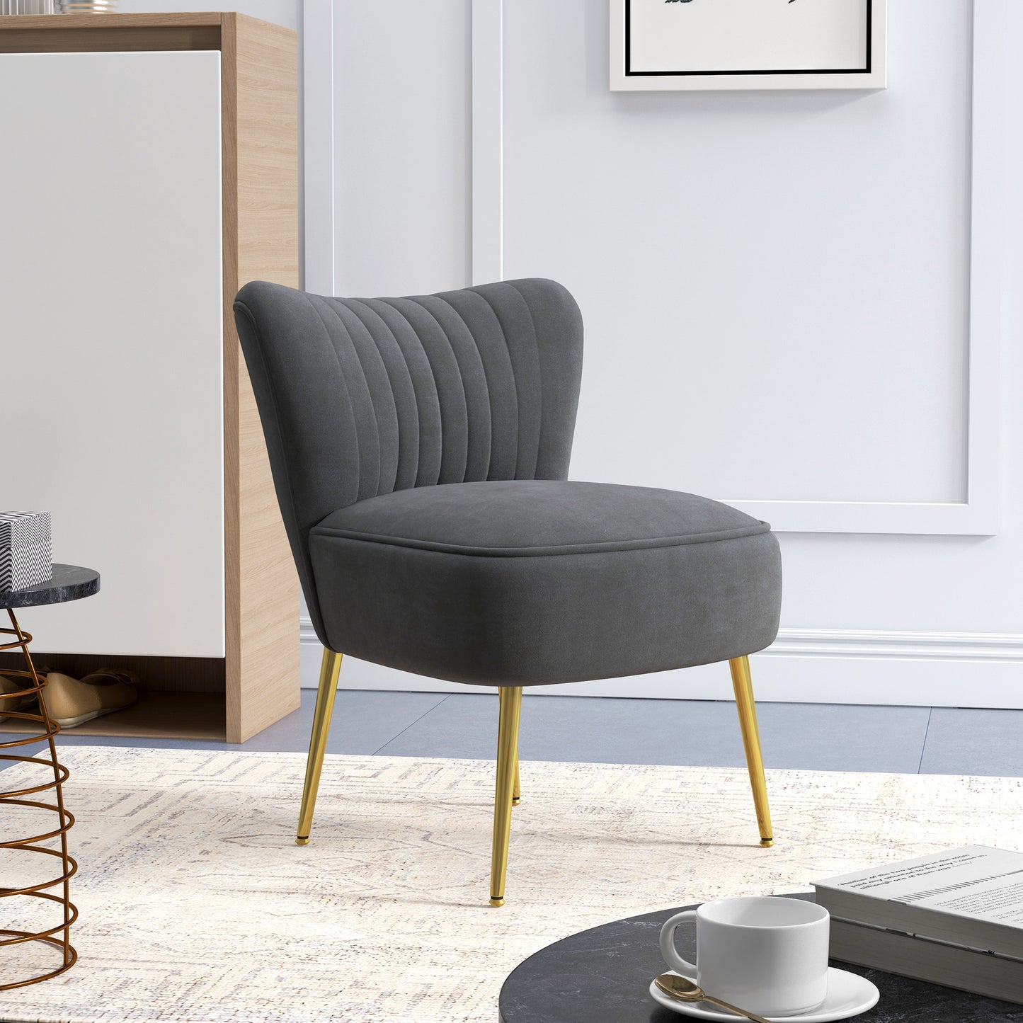 HOMCOM elvet-Feel Tub Accent Chair - Grey