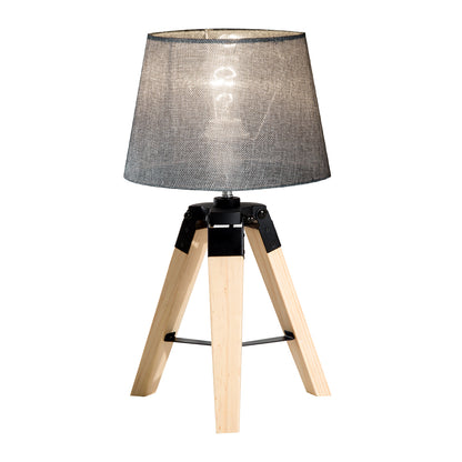 HOMCOM ooden Tripod Table Lamp for Side, Desk or End Table with E27 Bulb Base?Grey Shade?