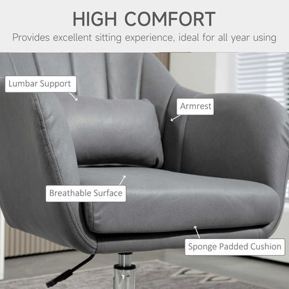 HOMCOM wivel Microfibre Accent Chair for Living Room Contemporary Vanity Armchair with Adjustable Height Thick Cushion Lumbar Support Armrest for Bedroom Office Dark Grey