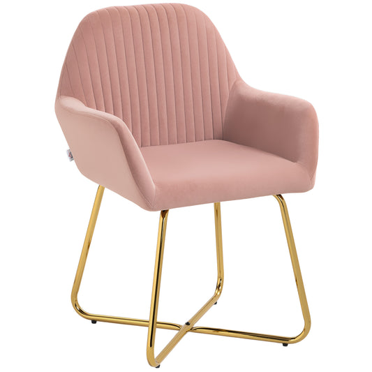 HOMCOM odern Arm Chair Upholstered Accent Chair with Metal Base for Living Room Pink