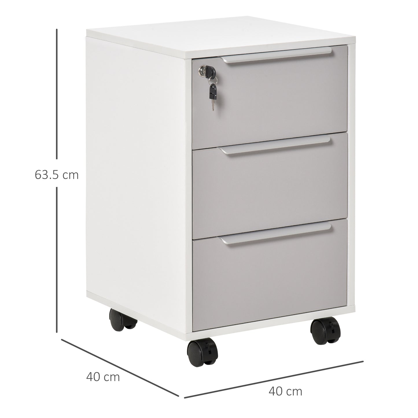 HOMCOM -Drawer Locking File Cabinet Mobile Chest of Drawers Side Table on Wheels for Home Office, Bedroom and Living room