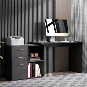 HOMCOM -Shaped Computer Desk, 2 Shaped Corner Desk with Drawers, File Cabinet and Storage Shelves, Home Office Desk, 117 x 83.5 x 76cm, Black