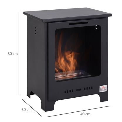 HOMCOM reestanding Ethanol Fireplace, Bioethanol Fire with 0.9L Tank, 3 Hours Burning Time for Indoor, Black