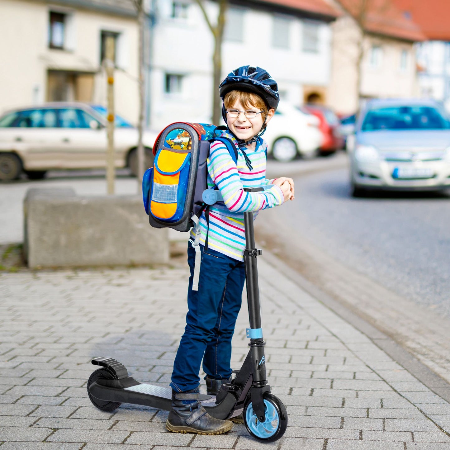 HOMCOM olding Electric Scooter with Brake, for Ages 6+ Years, 8km/h Maximum Speed, Blue