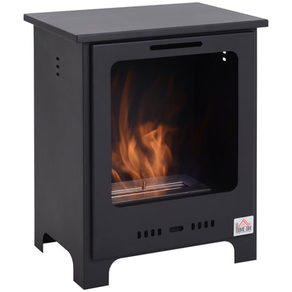 HOMCOM reestanding Ethanol Fireplace, Bioethanol Fire with 0.9L Tank, 3 Hours Burning Time for Indoor, Black