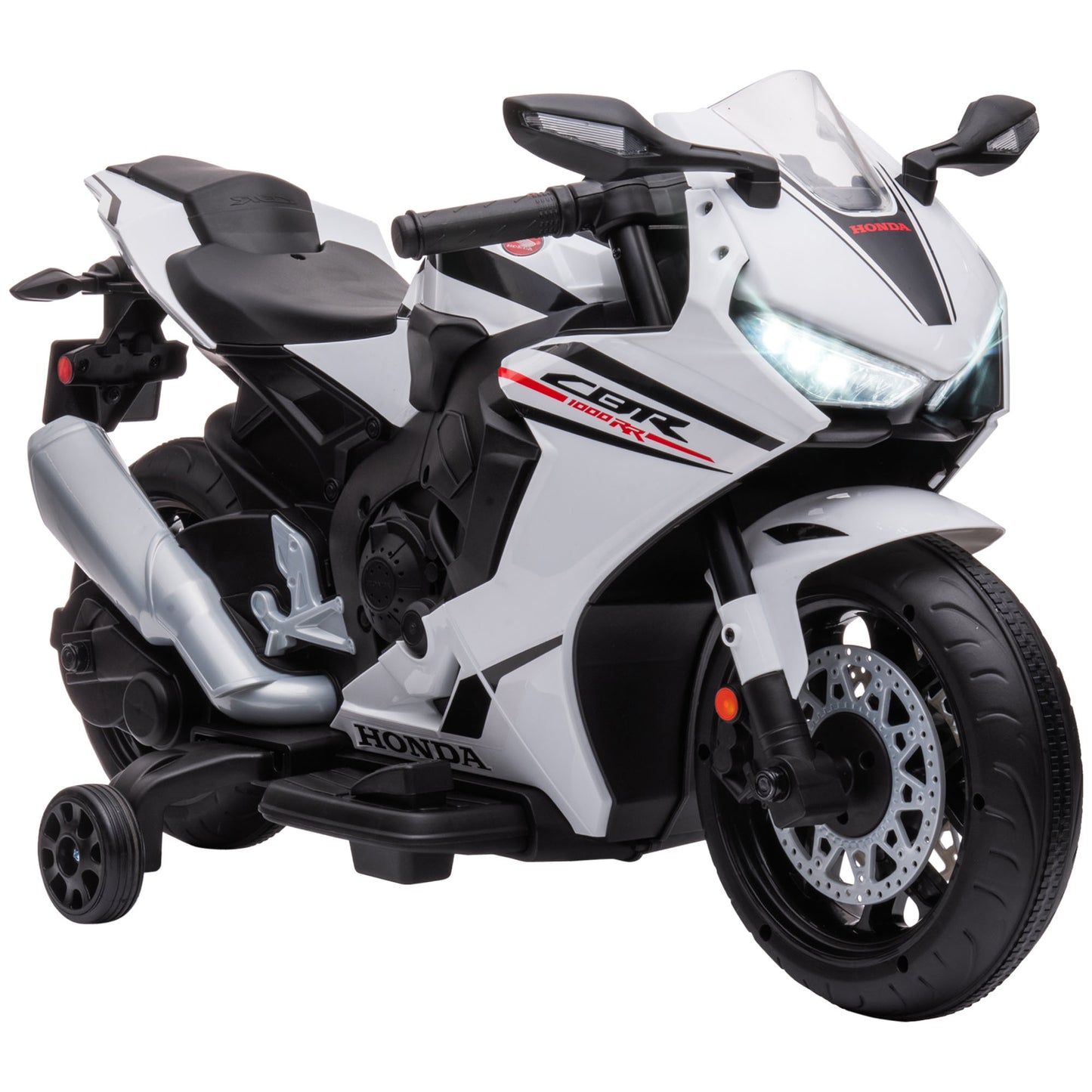 HOMCOM V Honda Licensed Kids Motorcycle w/ Music, Training Wheels - White