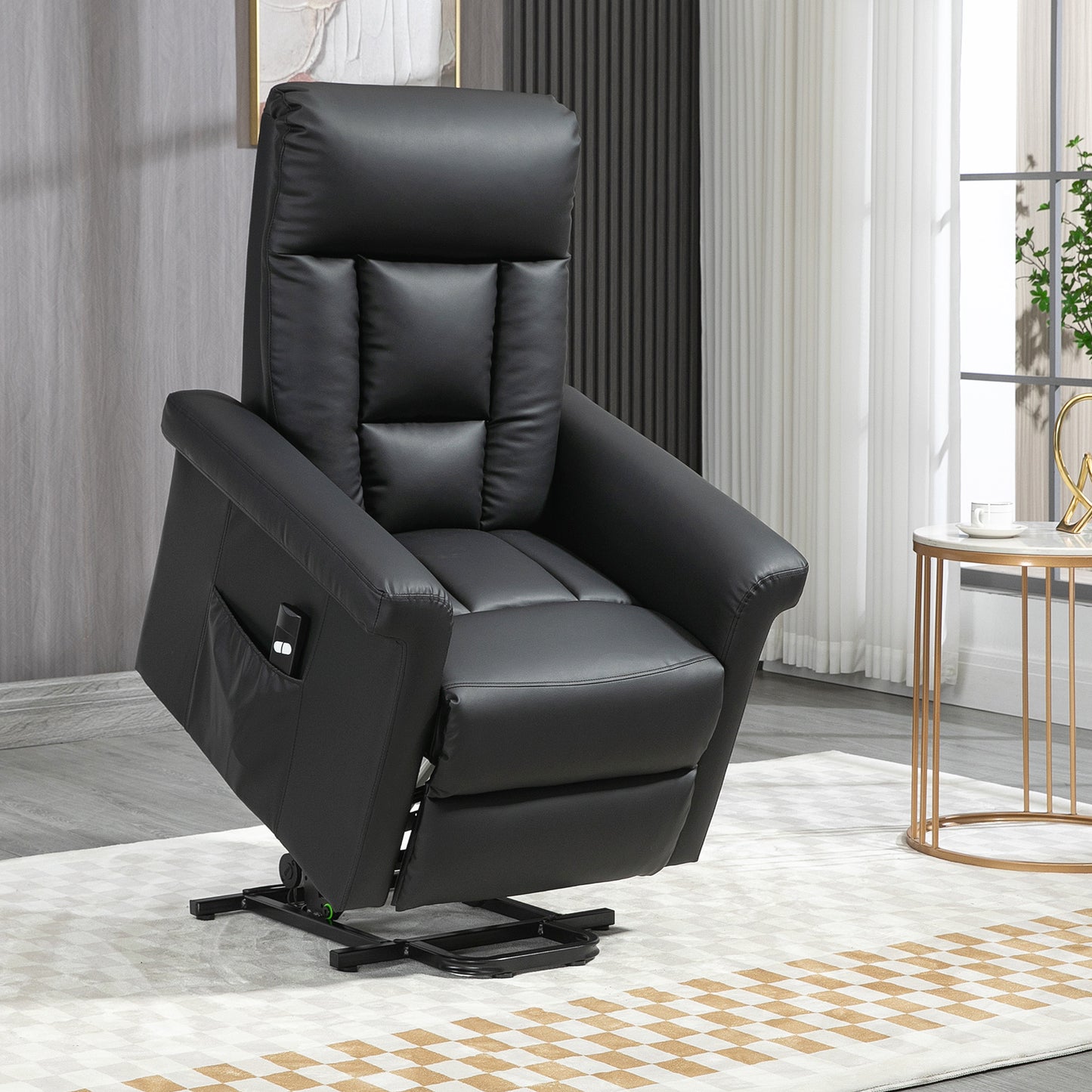 HOMCOM ower Lift Chair, PU Leather Recliner Sofa Chair for Elderly with Remote Control, Side Pocket, Black