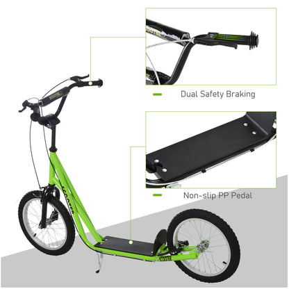 HOMCOM ick Scooters for Kids with Adjustable Height, Anti-Slip Deck, Dual Brakes, Rubber Tyres, for Boys and Girls Aged 5+ Years Old - Green