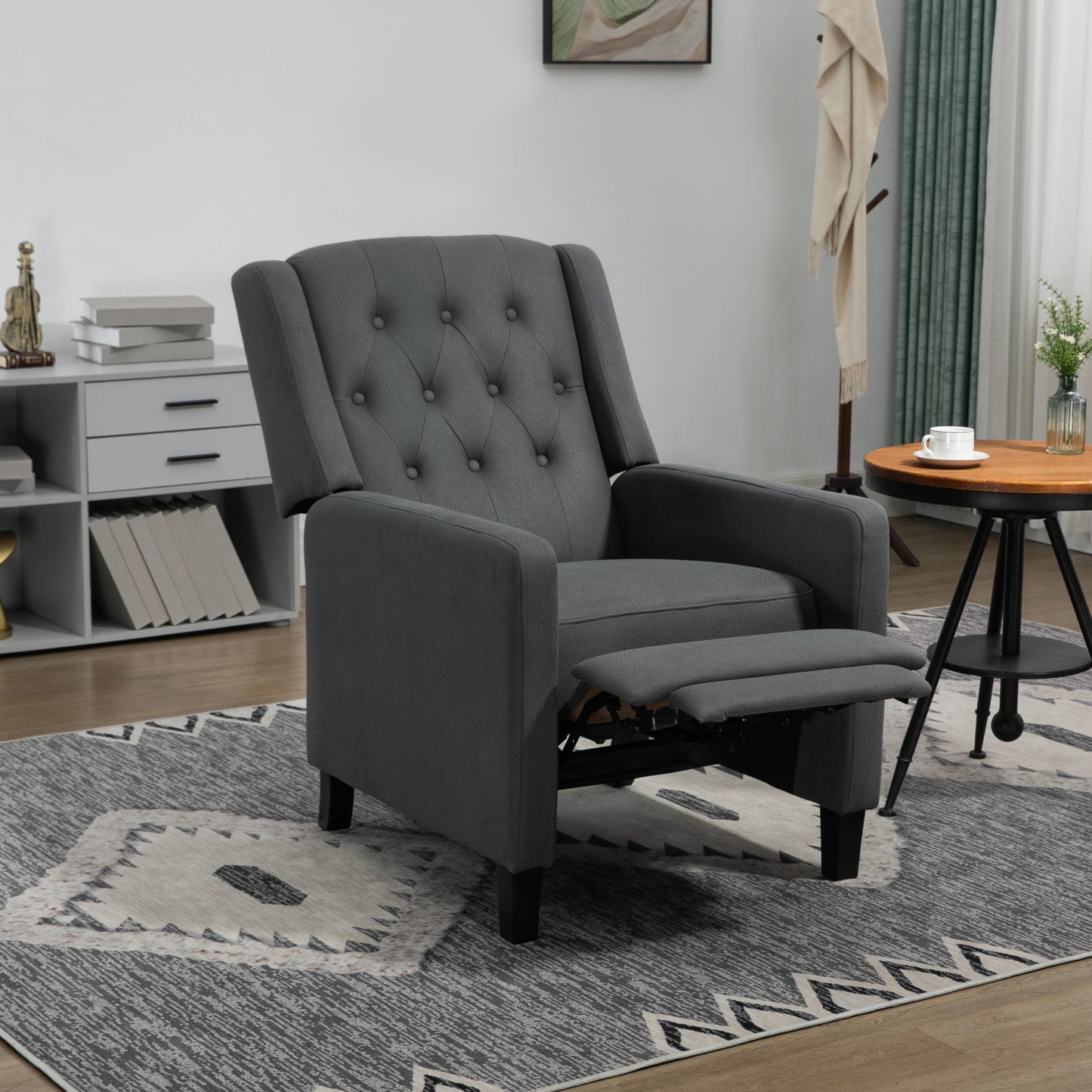 HOMCOM ingback Recliner Chair for Home Theater, Button Tufted Microfibre Cloth Reclining Armchair with Leg Rest, Deep Grey