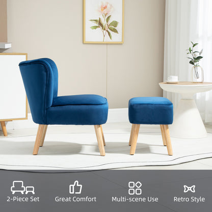 HOMCOM elvet Accent Chair Occasional Tub Seat Padding Curved Back w/ Ottoman Wood Frame Legs Home Furniture, Dark Blue