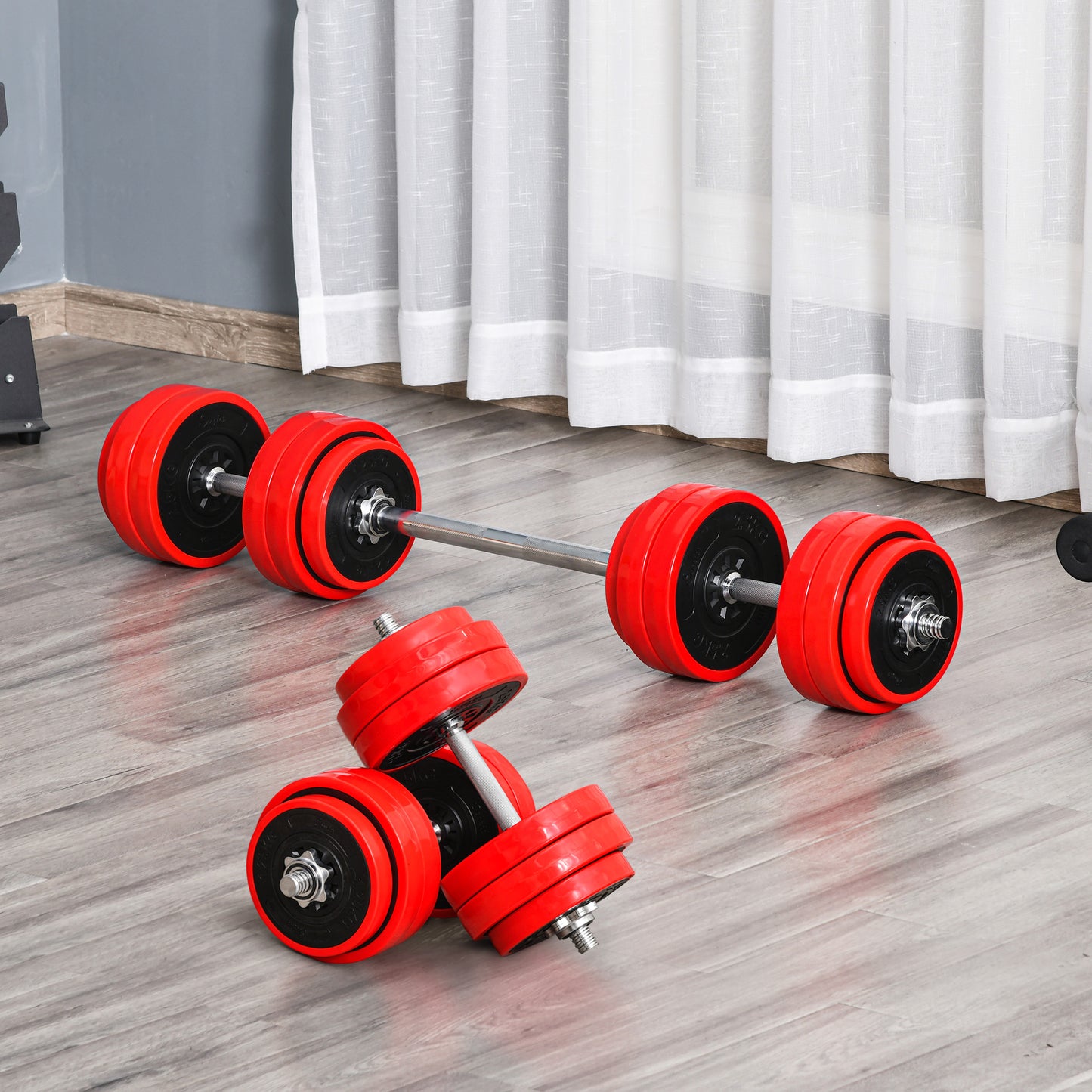 HOMCOM 0KGS 2-In-1 Dumbbell & Barbell Adjustable Set Strength Muscle Exercise Fitness Plate Bar Clamp Rod Home Gym Sports Area