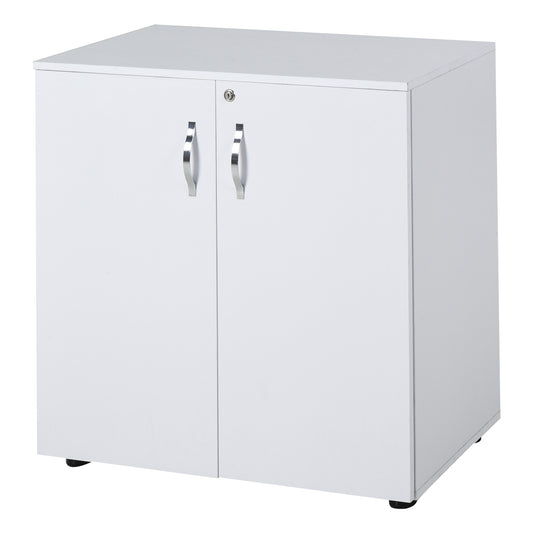 Vinsetto Lockable Office Storage Cabinet 2-Tier Filing Cabinet w/ Feet 2 Keys Melamine Coating Aluminium Handles Home Office Printer Stand White