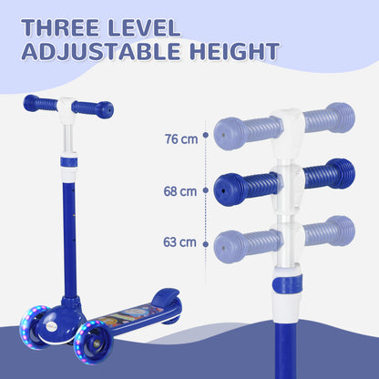 AIYAPLAY Kids 3 Wheel Scooter for 2-6 Years Old w/ Adjustable Height, LED Light, TPE Handlebar, Blue