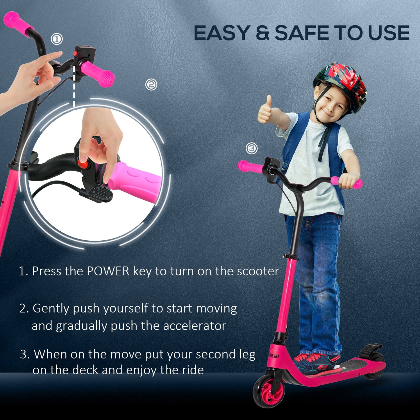 HOMCOM lectric Scooter, 120W Motor E-Scooter with Battery Display, Adjustable Height, Rear Brake for Ages 6+ Years - Pink