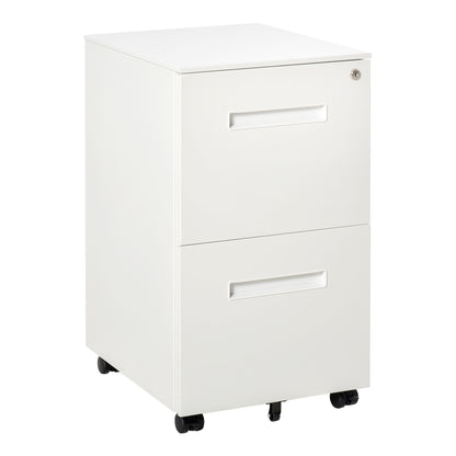 Vinsetto Mobile Steel File Cabinet, 2-Drawer Filing Cabinet, Vertical Lockable Home Office Organizer with Adjustable Partition for A4 Letter Size, White