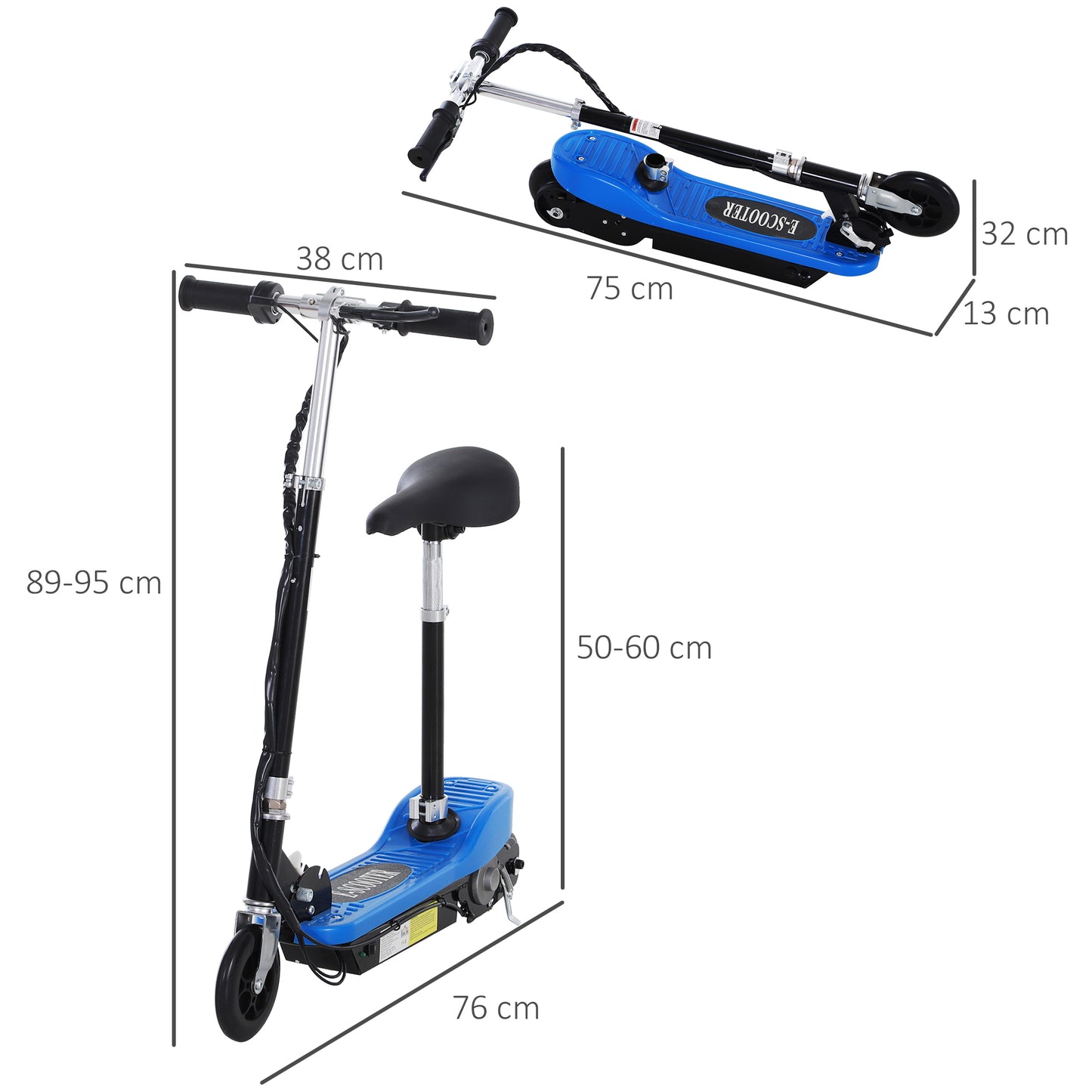 HOMCOM oldable Electric Scooter for Kids 12V 120W W/Brake Kickstand -Blue