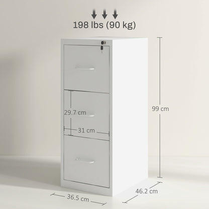 HOMCOM hree-Drawer Modern Steel Filing Cabinet - White