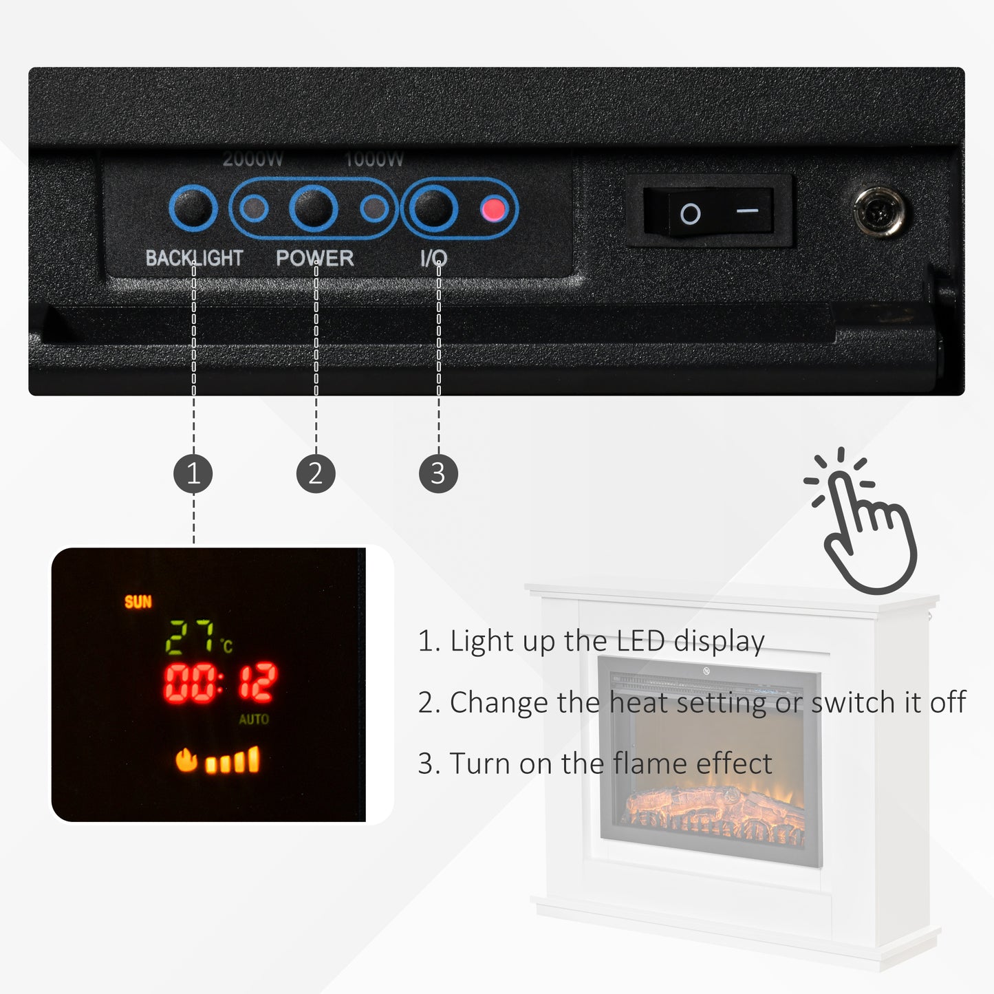 HOMCOM lectric Fireplace Suite with Remote Control, 1kW/2kW Freestanding Fireplace Heater with LED Flame Effect, Overheat Protection, 7-day Programmable Timer