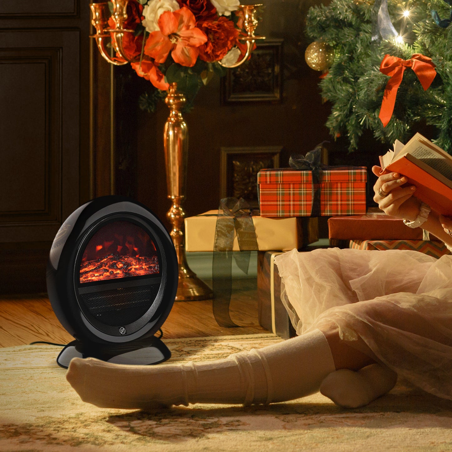 HOMCOM reestanding Electric Fireplace Indoor Space Table Top Heater with Realistic Flame Effect, Rotatable Head, Overheating Protection, 1500W, Black